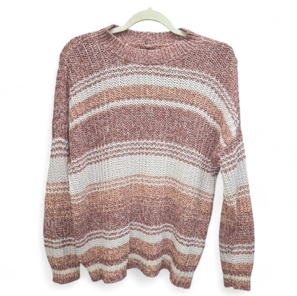 American Eagle Oversized Striped Chunky Knit Sweater Women's Small Pink Cream - Picture 2 of 10